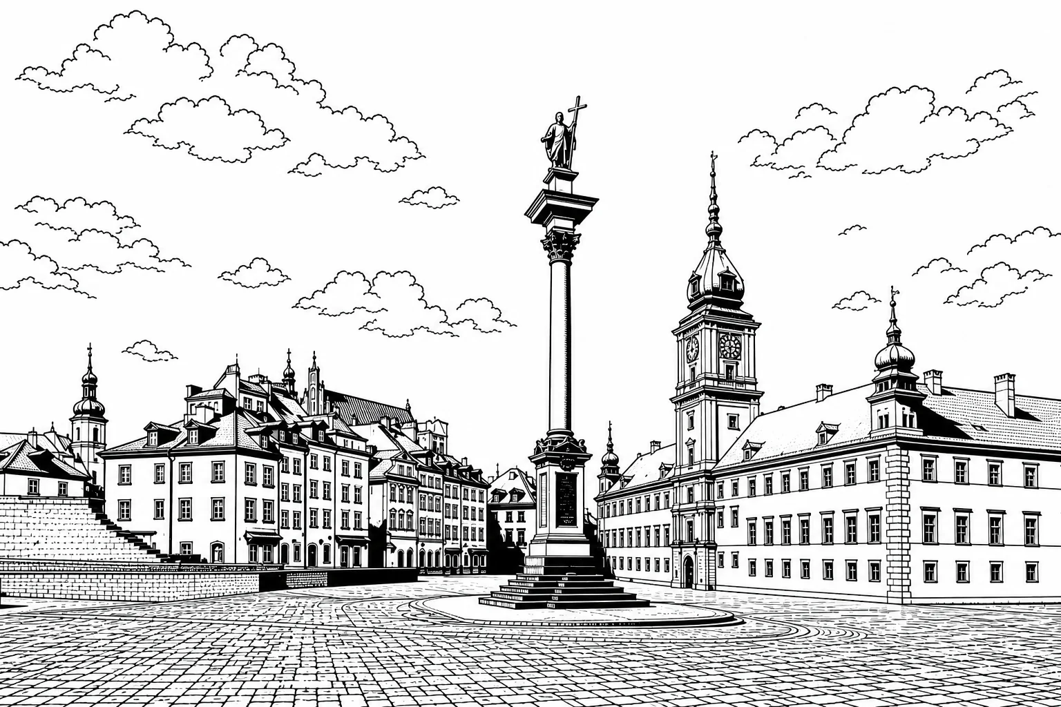 Warsaw Castle Square Black & White Plaque
