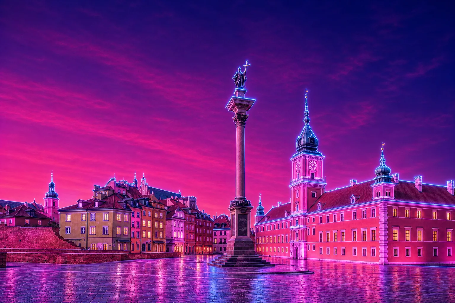 Warsaw Castle Square Cyberpunk Plaque – 20 × 30 cm
