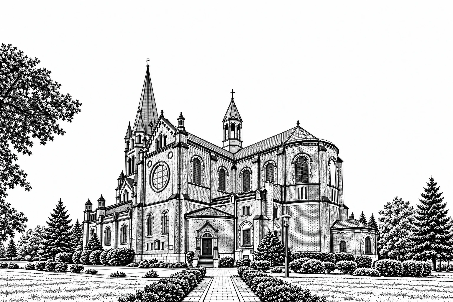 Sosnowiec Cathedral — Black and White Sublimation Plaque