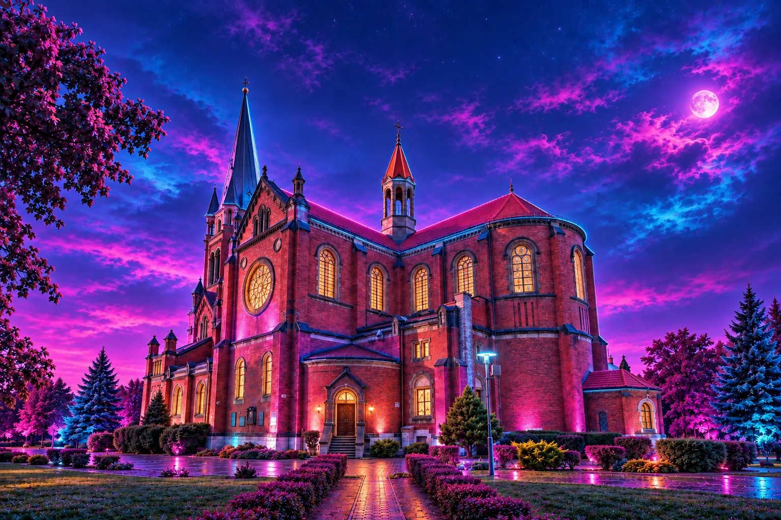 Sosnowiec Cathedral — Cyberpunk Sublimation Plaque