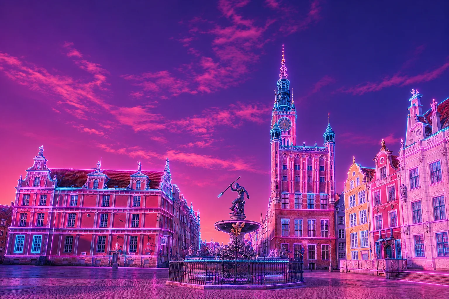Gdańsk Cyberpunk Plaque – Długi Targ and Neptune Fountain