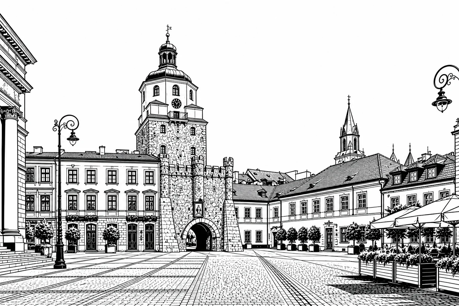 Krakowska Gate and Lublin Old Town Black & White Plaque