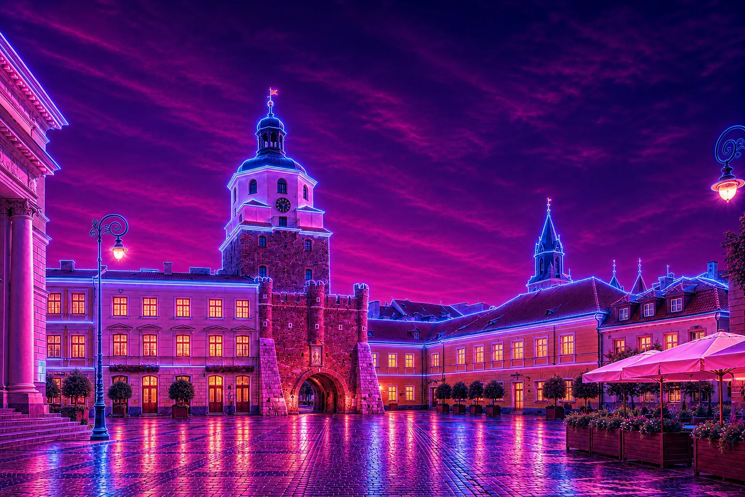 Krakowska Gate and Lublin Old Town Cyberpunk Plaque
