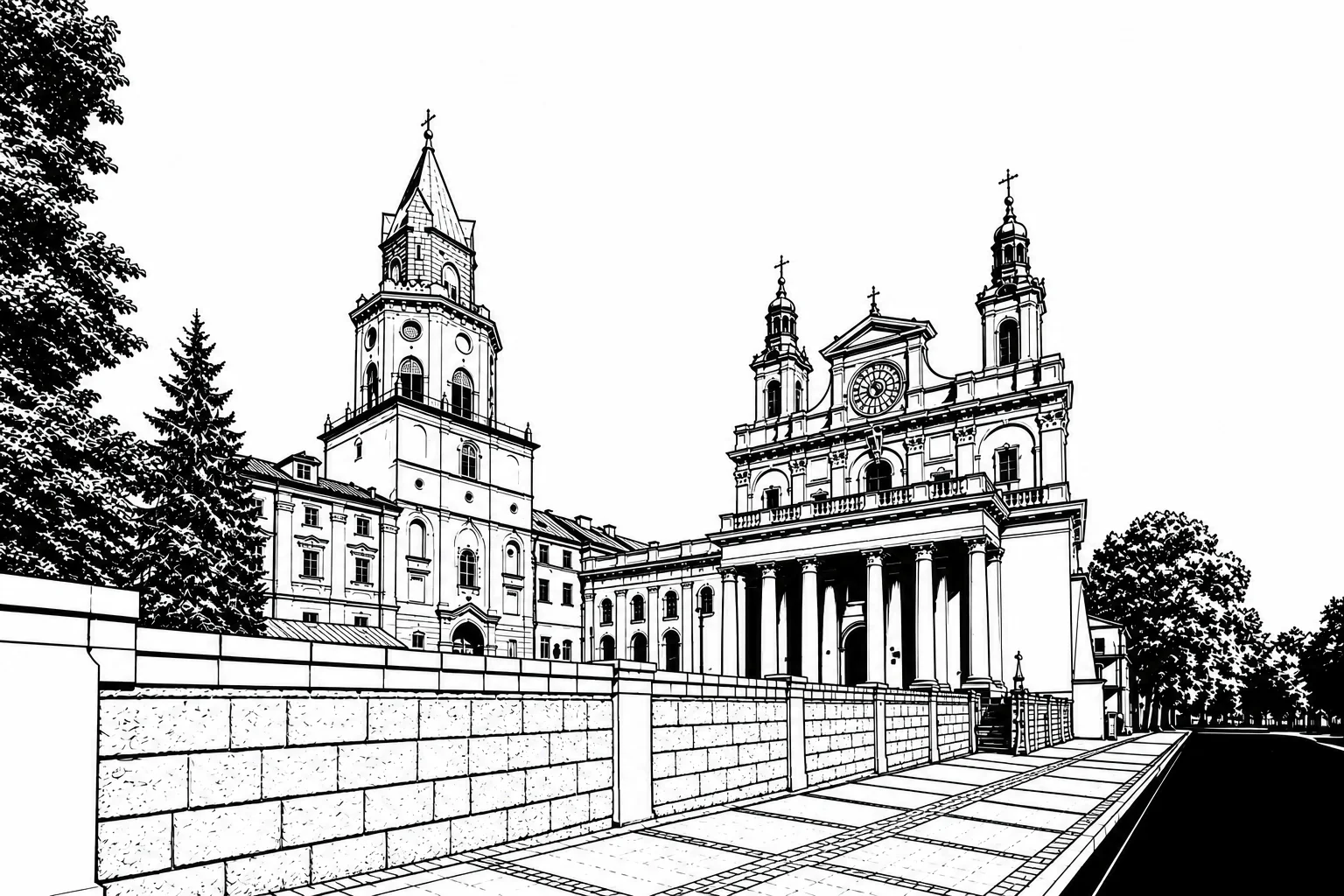 Lublin Cathedral and Trinitarian Tower Black & White Plaque