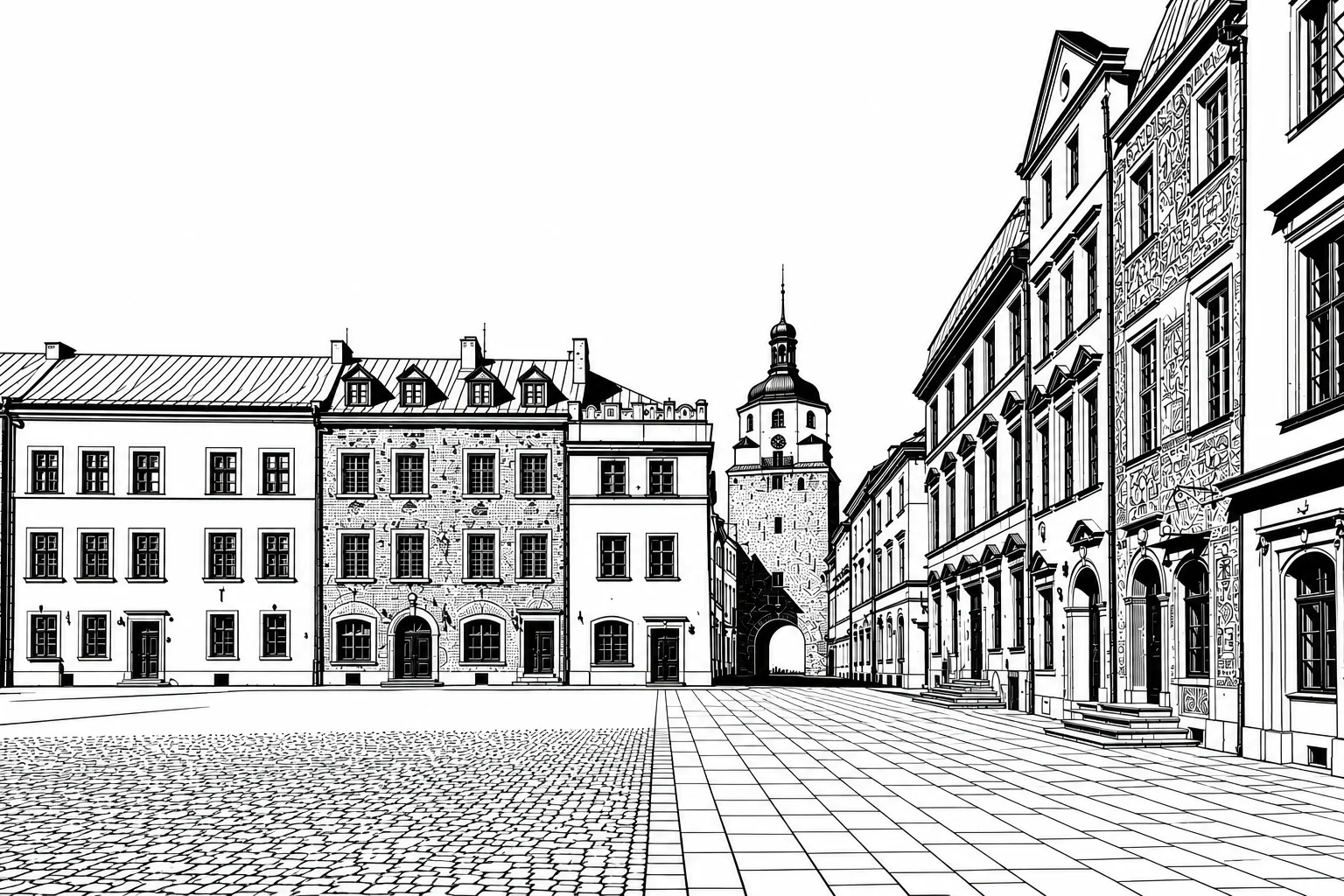 Lublin Old Town Black & White Aluminium Plaque