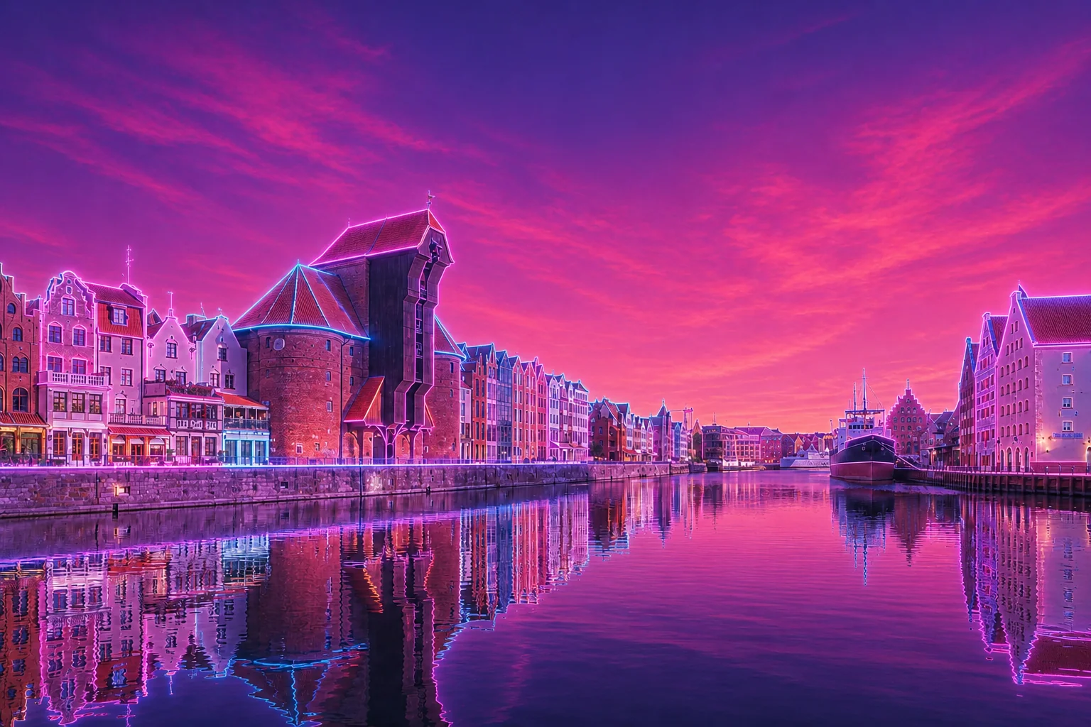 Gdańsk Cyberpunk Plaque – Motława Waterfront and Medieval Crane