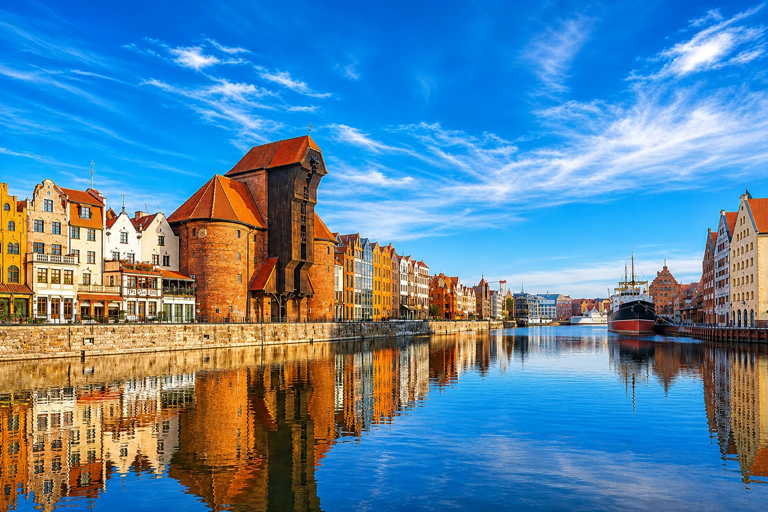 Gdańsk Full-Colour Plaque – Motława Waterfront and Medieval Crane