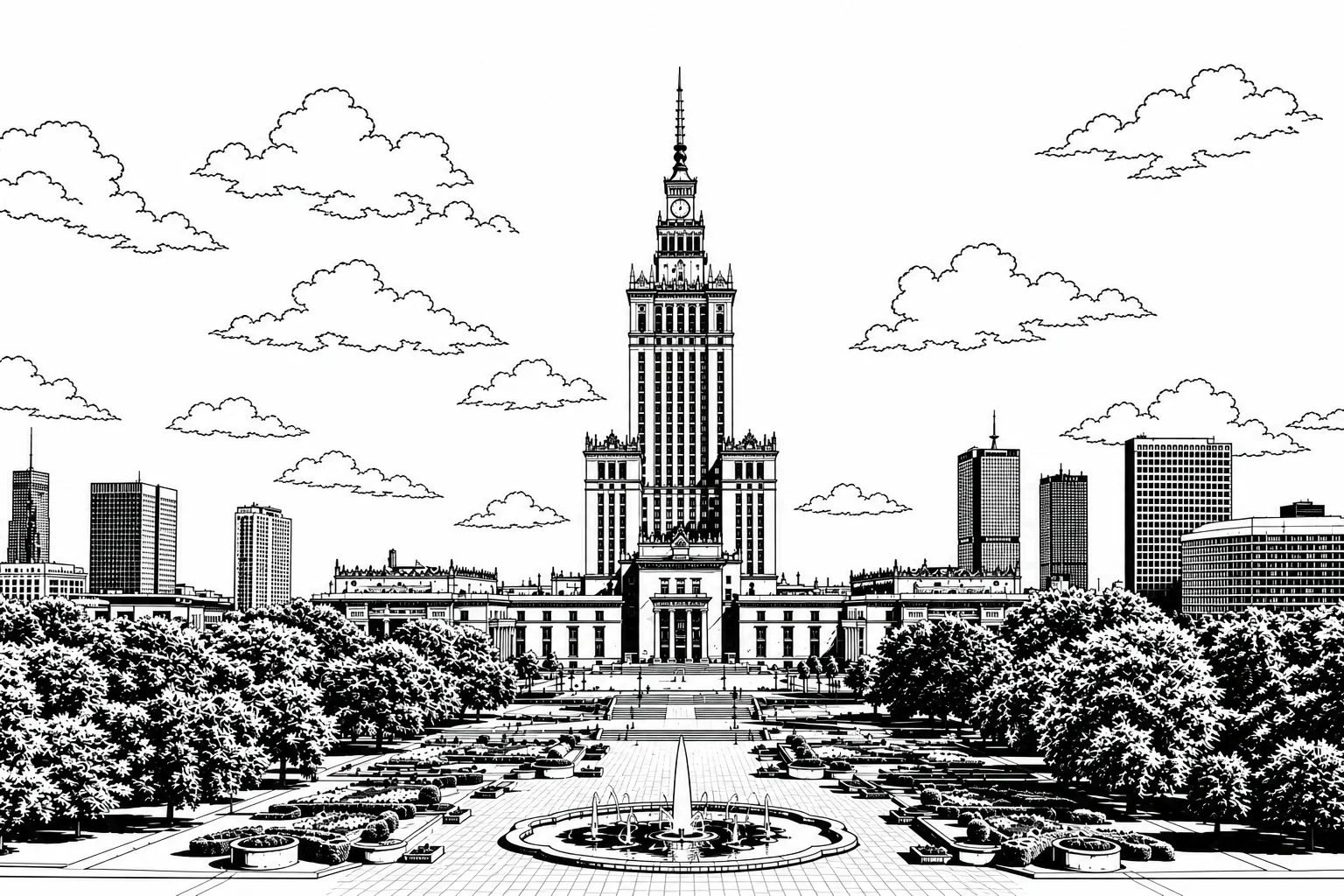 Palace of Culture and Science Black & White Plaque
