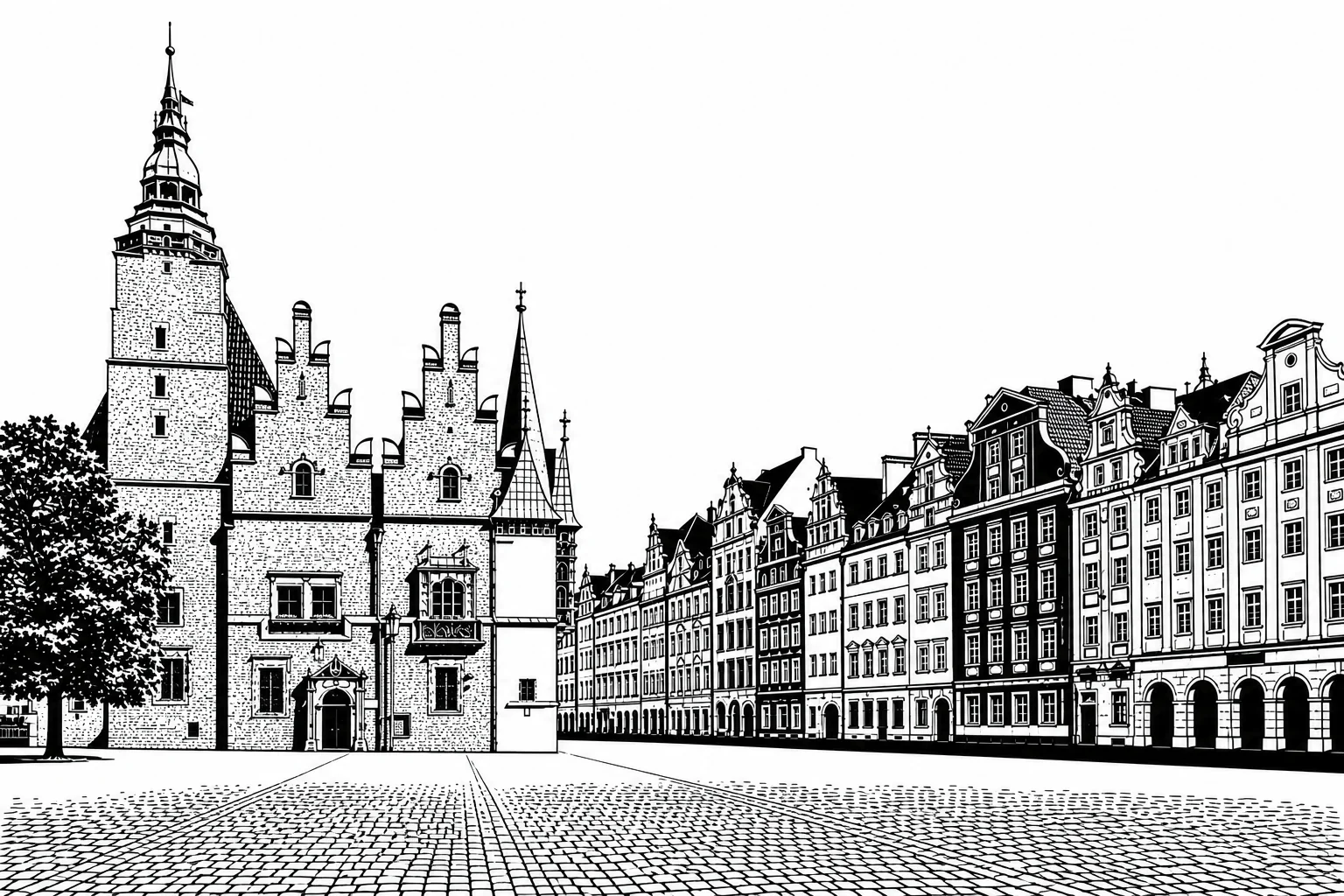 Wrocław Rynek and Old Town Hall Black & White Plaque
