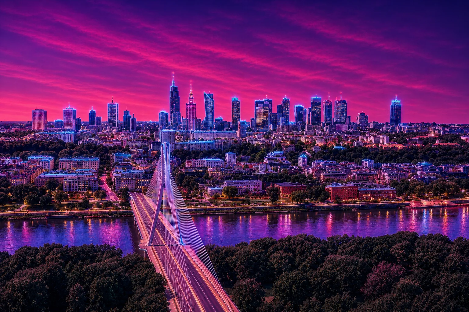 Modern Warsaw Skyline Full-Colour Plaque – 20 × 30 cm
